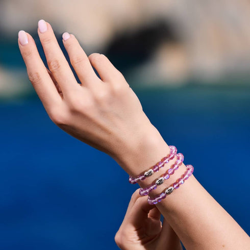 Cristal violet cosmique | Argent sterling .925 | Bracelet de perles de verre galaxie